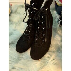 APT 9 black high heel tie up shoes booties SZ 8.5 Zip Block Army Style